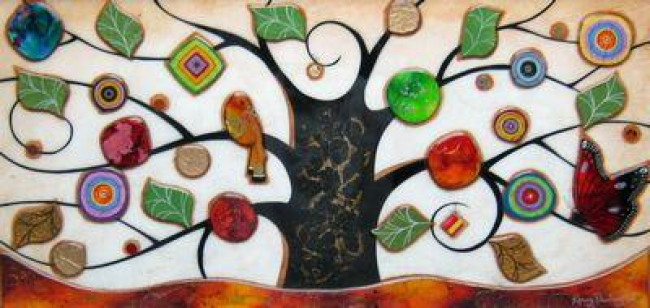 Tree Of Tranquility, Landscape (Orange Base) - Original - Framed