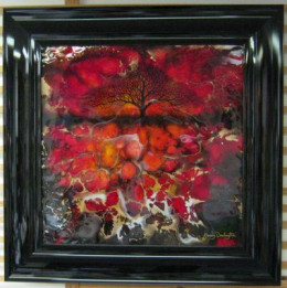 Red Abstract Tree II - Square - Original - Black Framed
