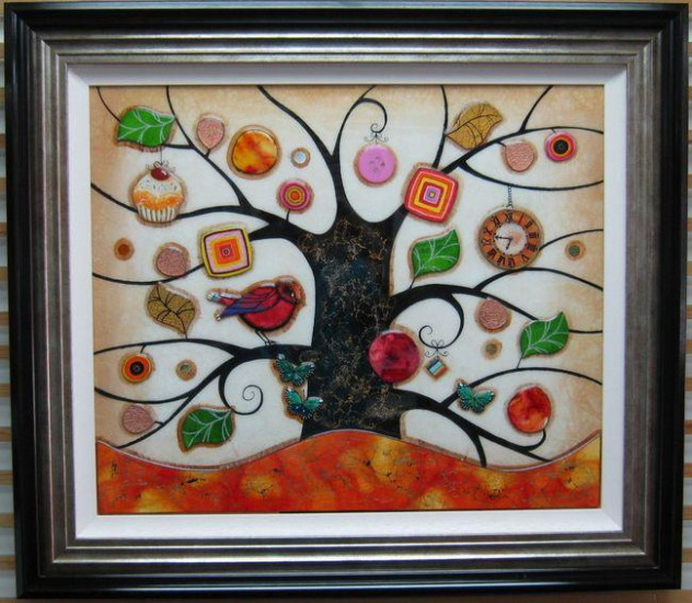 Tree Of Tranquility, Square (Orange Base) - Original - Framed