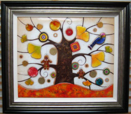 Tree Of Tranquility, Square II (Orange Base) - Original - Framed