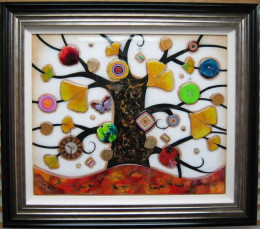 Tree Of Tranquility, Square III (Orange Base) - Original - Framed