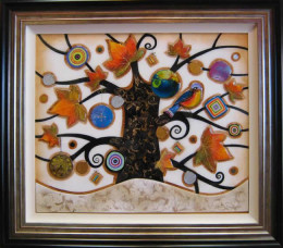 Tree Of Tranquility, Square I (Cream Base) - Original - Framed