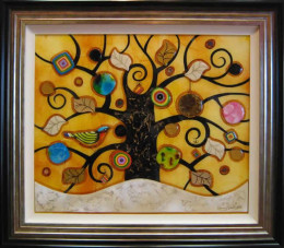 Tree Of Tranquility, Square (Cream Base, Yellow Background) - Original - Framed