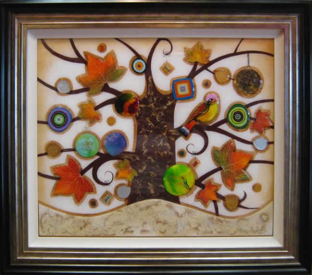 Tree Of Tranquility, Square II (Cream Base) - Original - Framed