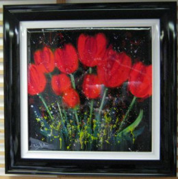 Red Tulips - Original - Black Framed