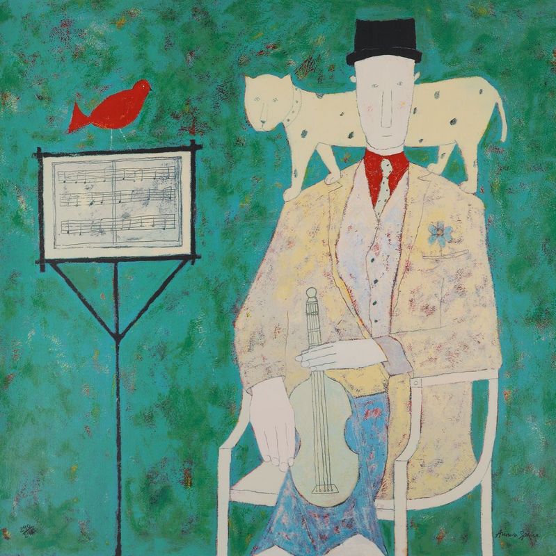 Musician & Cat by Annora Spence